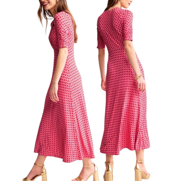 Boden Dresses & Skirts - Boden Pink Red Geometric Maxi Dress V-Neck Jersey D0581 Womens 6P